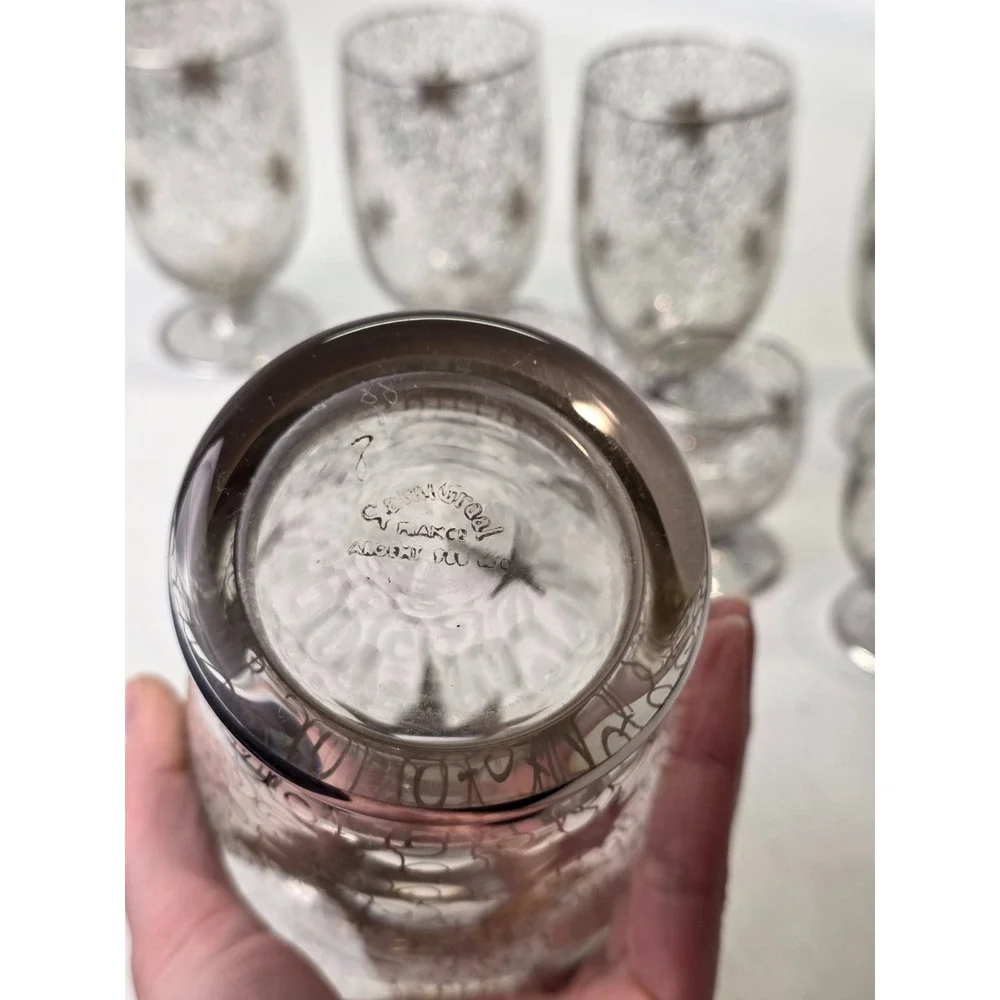 Vintage Saint Graal Silver Overlay Crystal Decanter & Glasses Cosmic Star France